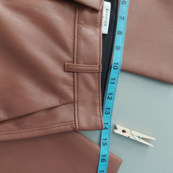 BABATON Brown Faux Leather Trousers 8 Caramel Sharp Polished Business Tailored - Picture 5 of 11